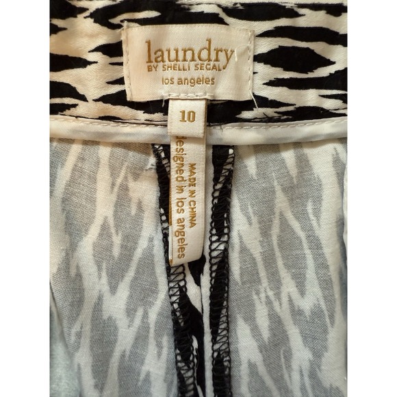 Laundry Shelli Segal Size‎ 10 Black & White Print Flat Front Shorts Cotton Blend - Picture 3 of 10
